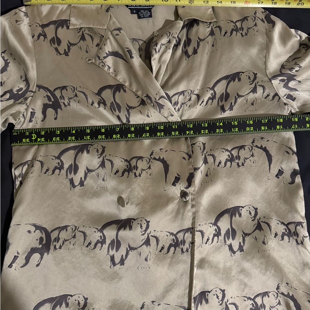 Vintage Ann May Double Breasted Silk Charmeuse Polar Bear Blouse - Picture 3 of 5